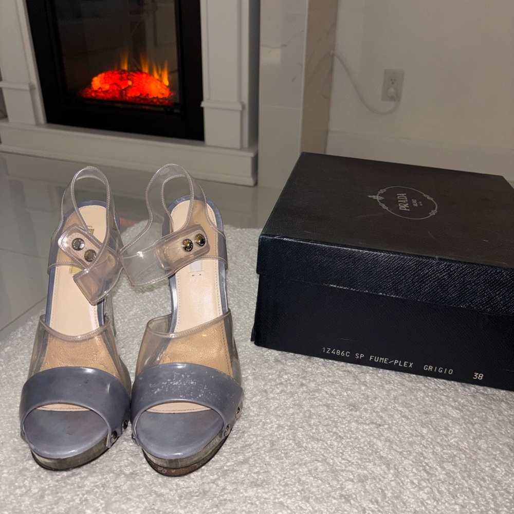 Prada transparent PVC and satin ankle strap sandals